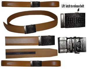 Men's Belt. Size 30" Leather Dress Belt. Auto Lock Crocodile Skin Printed Buckle