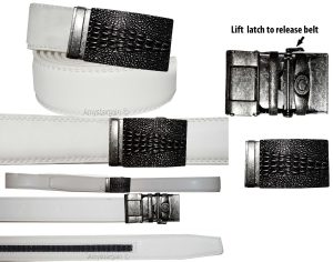Men's Belt. Size 30" Leather Dress Belt. Auto Lock Crocodile Skin Printed Buckle