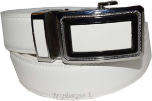 Men’s Belt XL White Leather Automatic lock Dress / Casual belt adjustable belt - Image 3