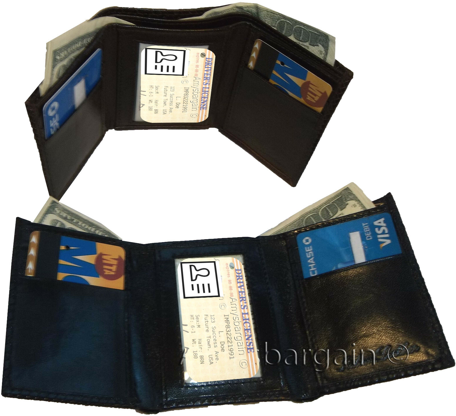 Men's Crocodile skin Printed Leather Wallet Trifold wallet ID 9 card 2 bill slot - Image 5