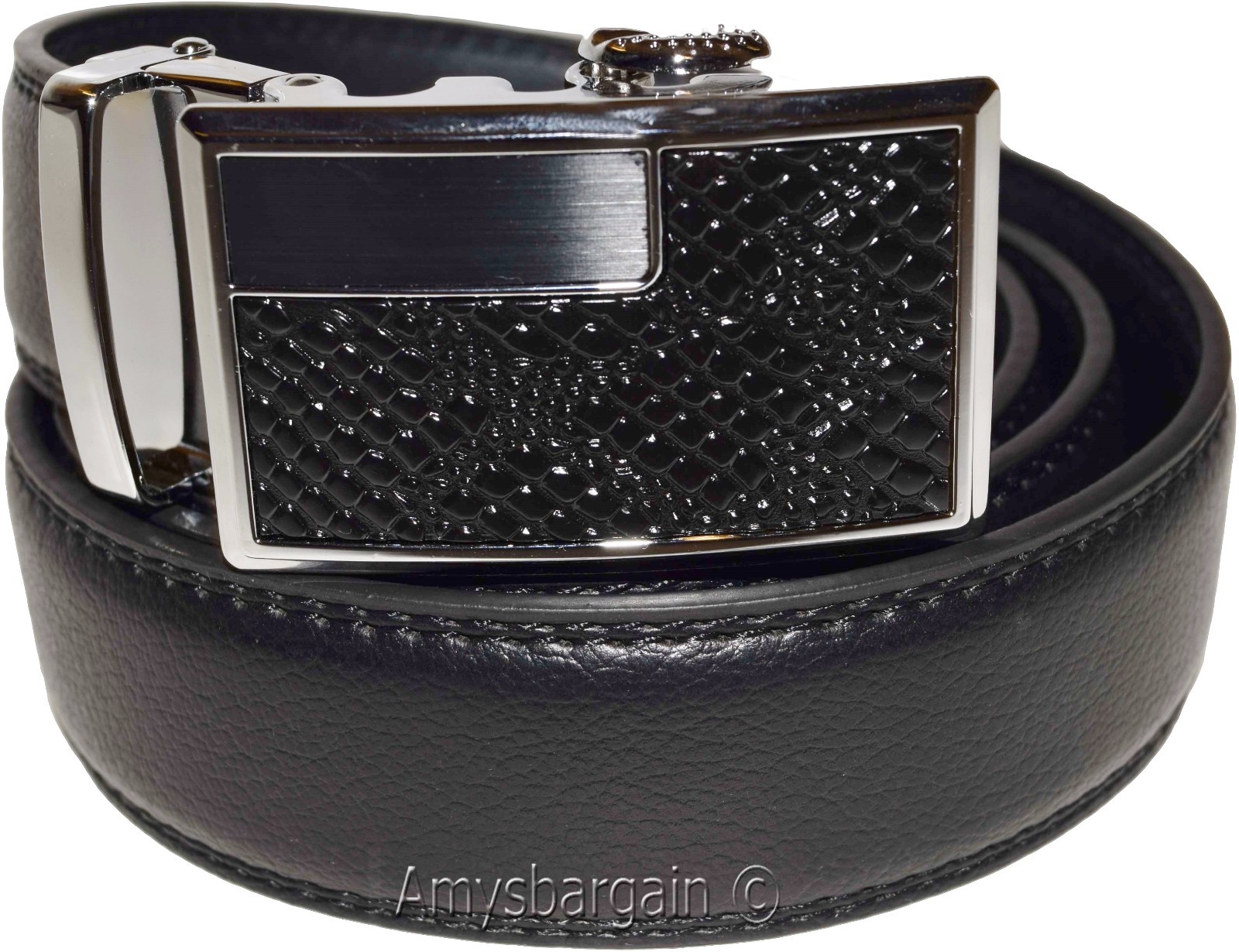 Men's Leather Dress Belt (XL) Auto Lock belt, Men's Black Quick lock belt S7867S - Image 4