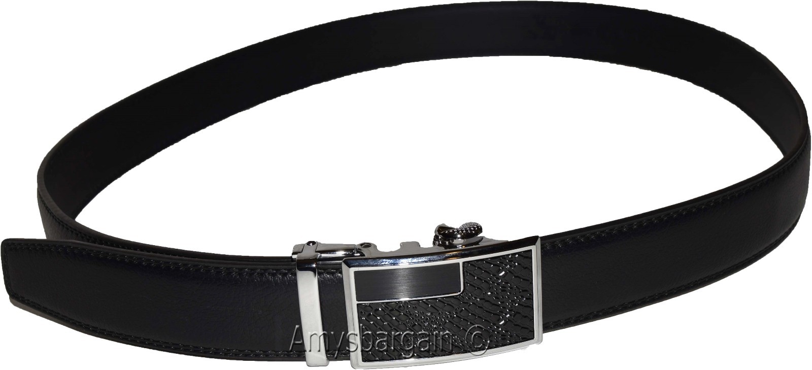 Men's Leather Dress Belt (XL) Auto Lock belt, Men's Black Quick lock belt S7867S