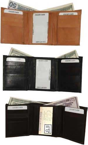 Men's Trifold Leather Wallet Unbranded Tan wallet 1 ID 6 card 2 bill slots - Image 10
