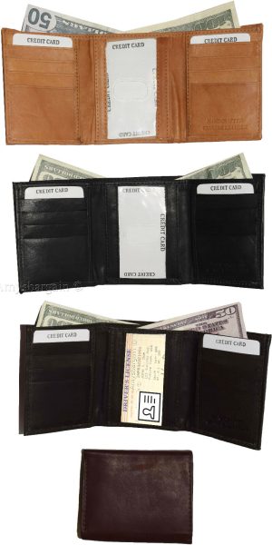 Men's Trifold Leather Wallet Unbranded Tan wallet 1 ID 6 card 2 bill slots - Image 11