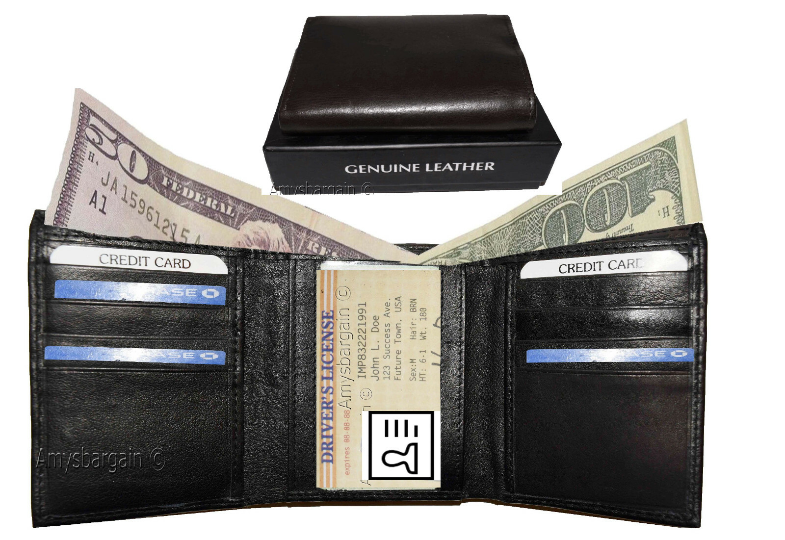 Men's Wallet. Trifold Genuine Leather Wallet. Card Case. Window ID case wallet - Image 12