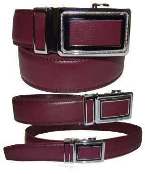 Men’s XL Belt Burgund Leather Automatic lock Dress / Casual belt adjustable belt