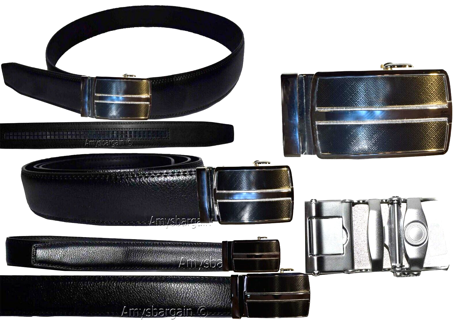 Mens belt size L real leather automatic lock buckle dress casual fashion belt