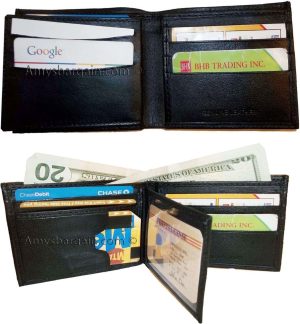 Men's leather 12 Card bi-fold wallet 2 bill slots 1 ID unbranded Black wallet bn - Image 3