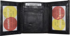 Men's trifold wallet Genuine Leather 9 credit card 2 ID Bill slots Black Wallet - Image 11