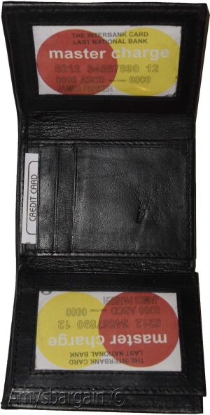 Men's trifold wallet Genuine Leather 9 credit card 2 ID Bill slots Black Wallet - Image 12
