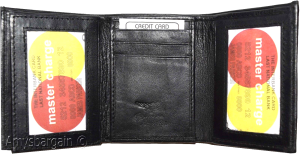 Men's trifold wallet Genuine Leather 9 credit card 2 ID Bill slots Black Wallet - Image 3