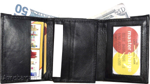 Men's trifold wallet Genuine Leather 9 credit card 2 ID Bill slots Black Wallet - Image 5