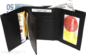 Men's trifold wallet Genuine Leather 9 credit card 2 ID Bill slots Black Wallet - Image 6