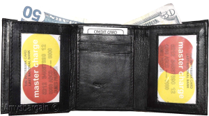 Men's trifold wallet Genuine Leather 9 credit card 2 ID Bill slots Black Wallet - Image 7