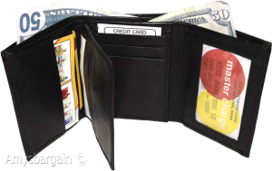 Men's trifold wallet Genuine Leather 9 credit card 2 ID Bill slots Black Wallet - Image 8