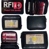 New RFID Black Solid Leather Accordion Wallet Zip Around ID credit Card holder