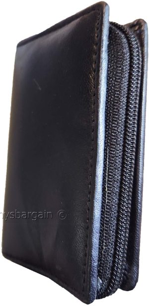 New RFID Black Solid Leather Accordion Wallet Zip Around ID credit Card holder - Image 12