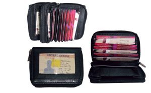 New RFID Black Solid Leather Accordion Wallet Zip Around ID credit Card holder - Image 14