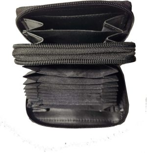 New RFID Black Solid Leather Accordion Wallet Zip Around ID credit Card holder - Image 7