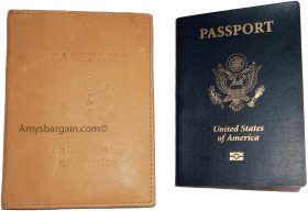 New USA Leather passport case wallet credit ATM card case Tan passport ID holder