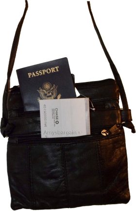 New black small handbag leather shoulder bag swing pouch passport bag Brand NWT*