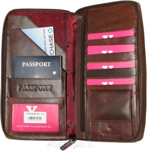 Organizer Leather document case passport ID airline ticket Credit card more BN - Image 15