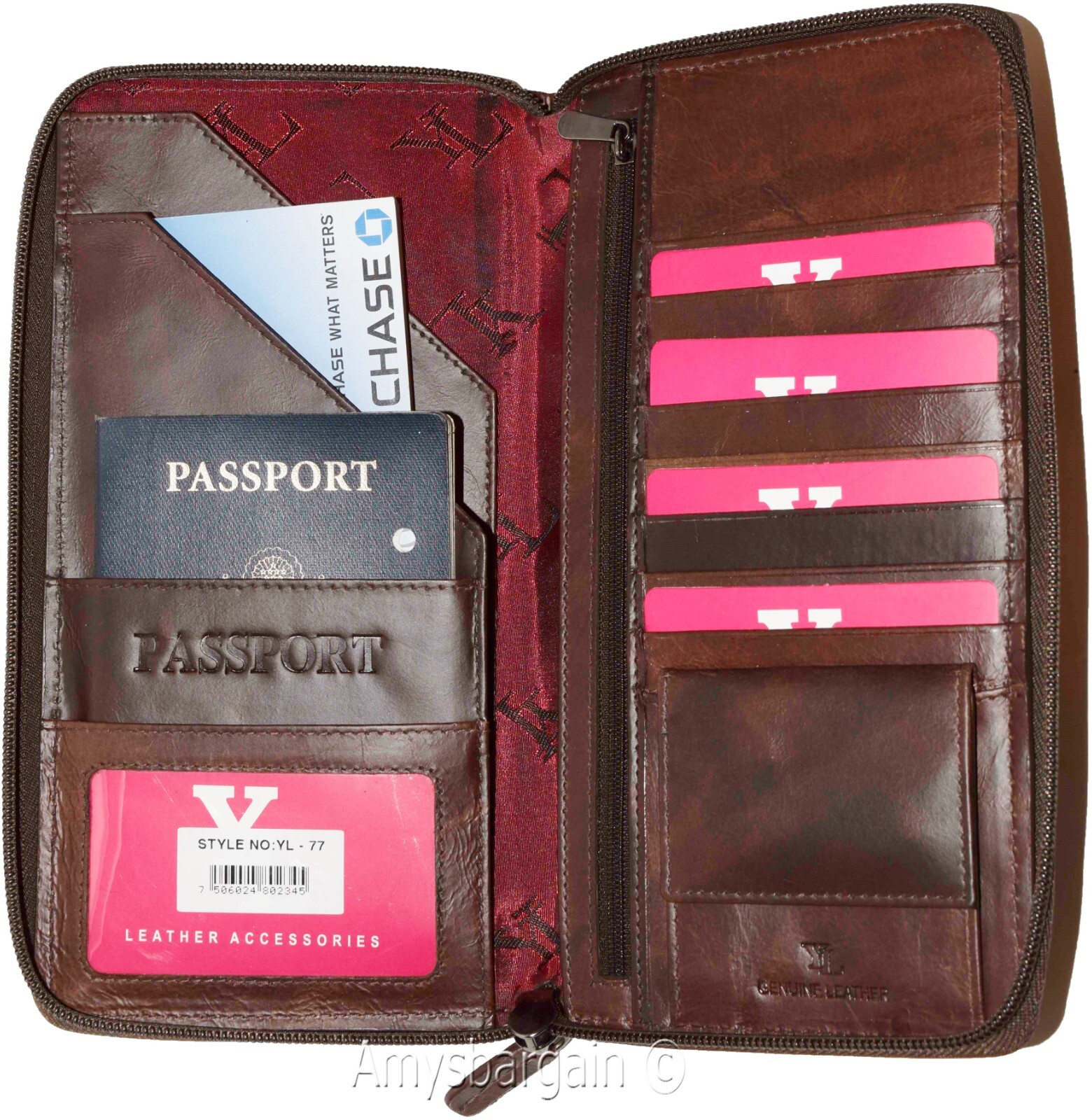 Organizer Leather document case passport ID airline ticket Credit card more BN - Image 15