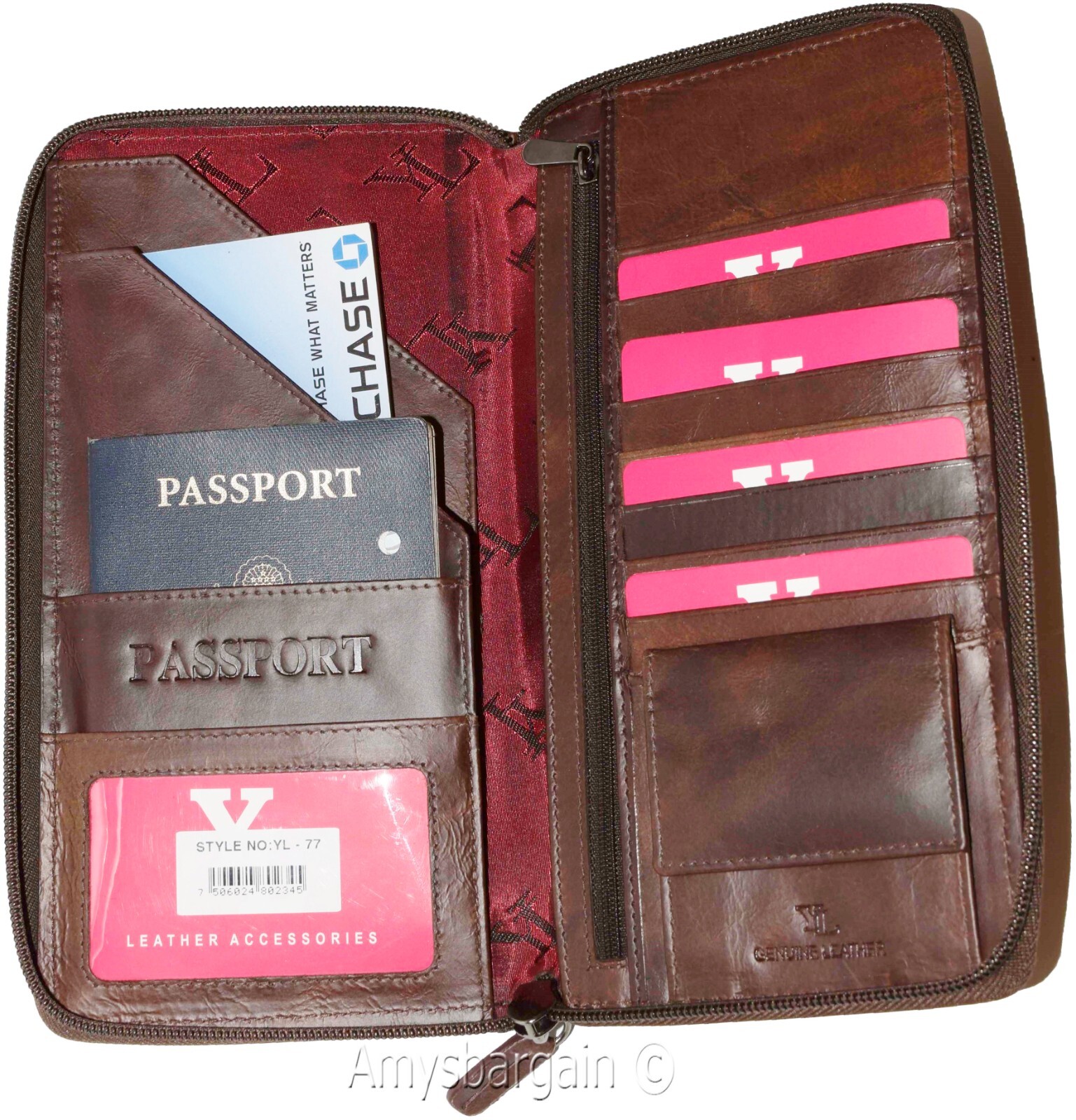 Organizer Leather document case passport ID airline ticket Credit card more BN - Image 16