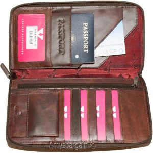 Organizer Leather document case passport ID airline ticket Credit card more BN - Image 17