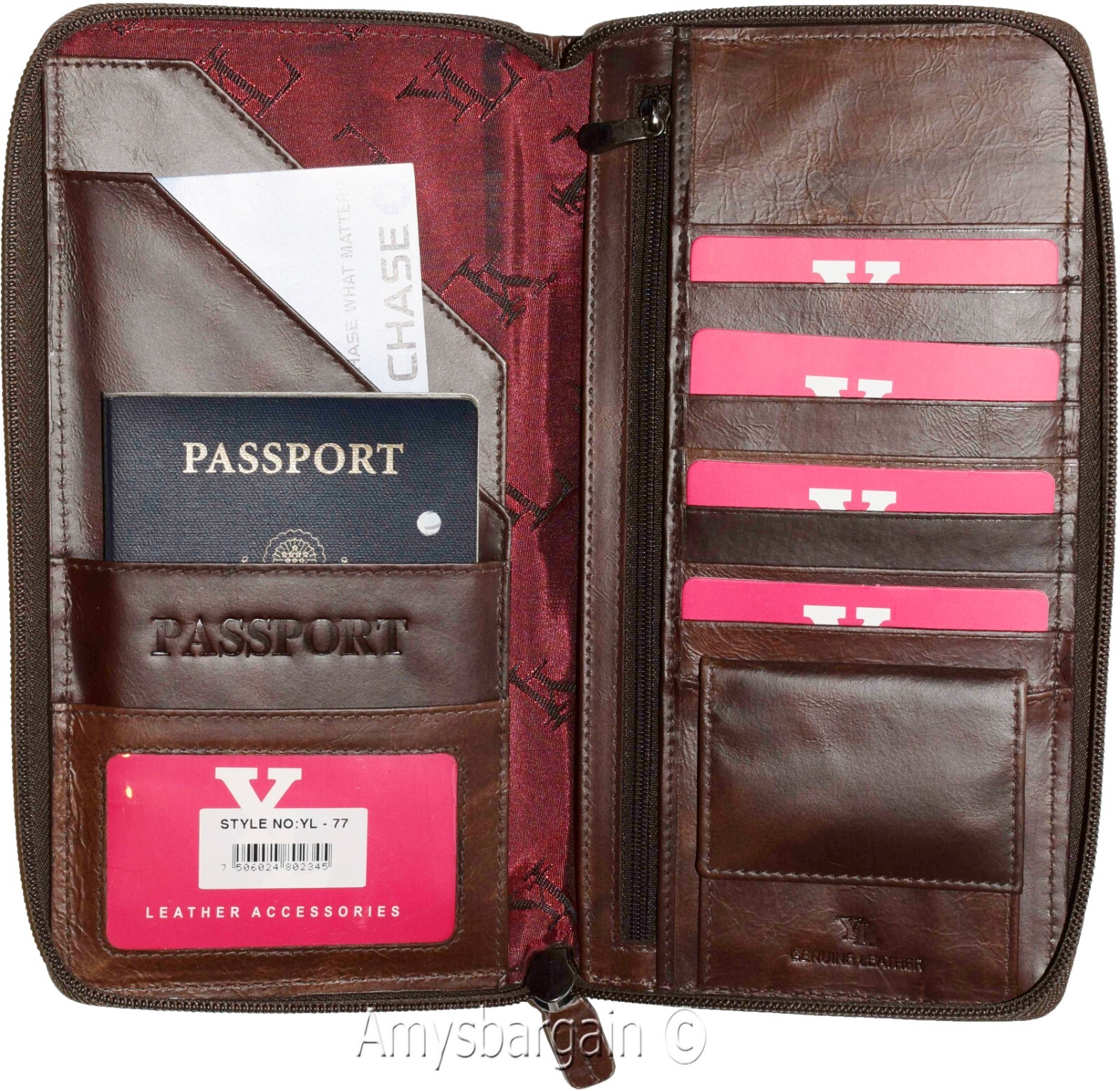 Organizer Leather document case passport ID airline ticket Credit card more BN - Image 19