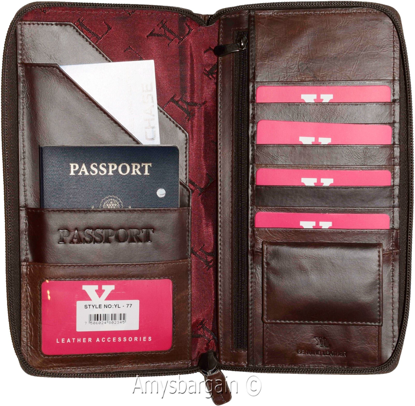 Organizer Leather document case passport ID airline ticket Credit card more BN - Image 20