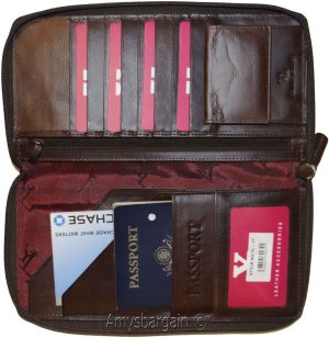 Organizer Leather document case passport ID airline ticket Credit card more BN - Image 5