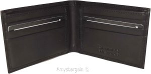 Thin Men's Black Bifold Wallet, Genuine Leather 6 Credit Card Billfold wallet BN - Image 4
