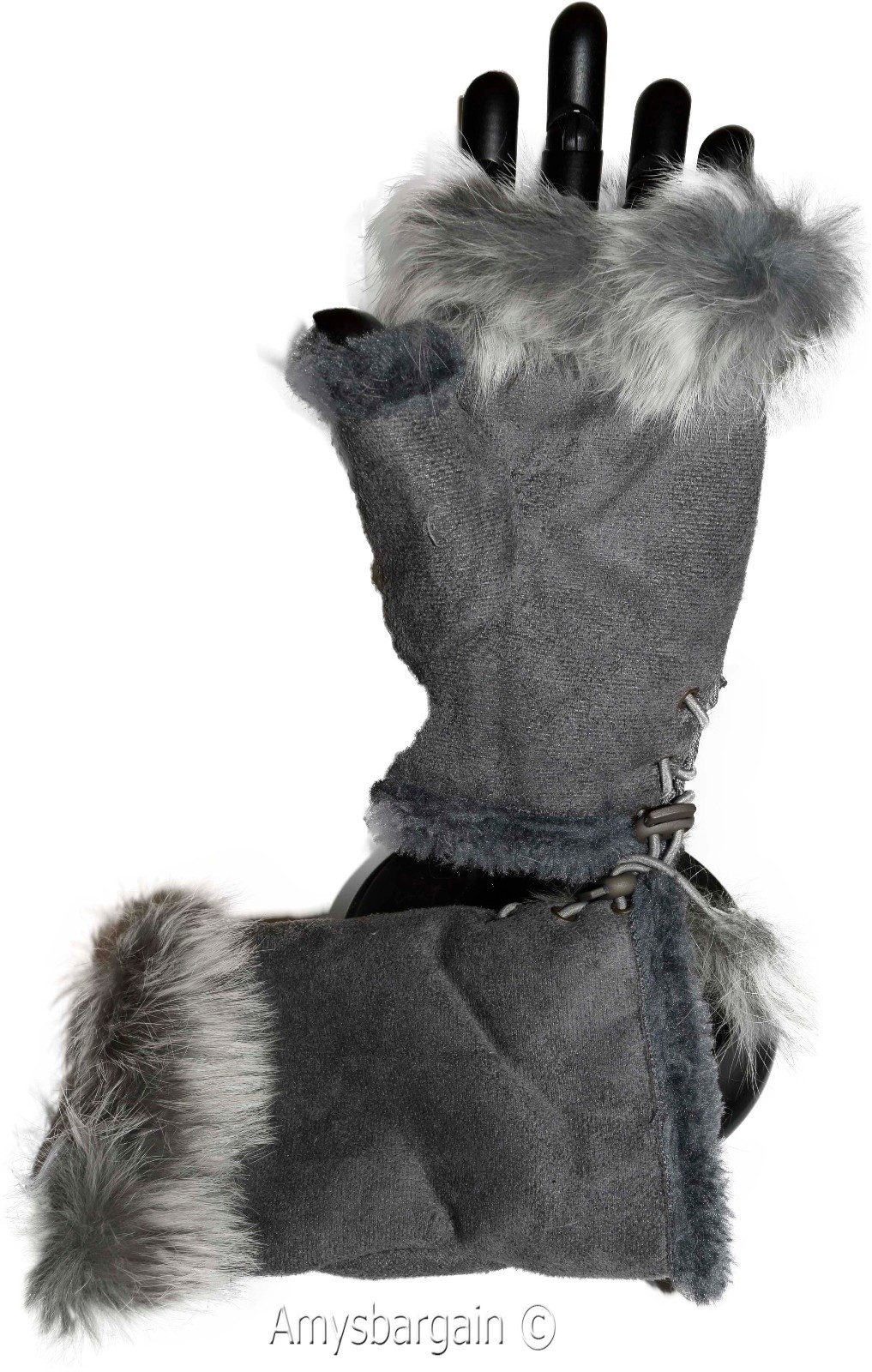 Finger-less Gloves, Winter Gloves Hand/Wrist Warmer Fur trim One-Size Gloves BN - Image 18