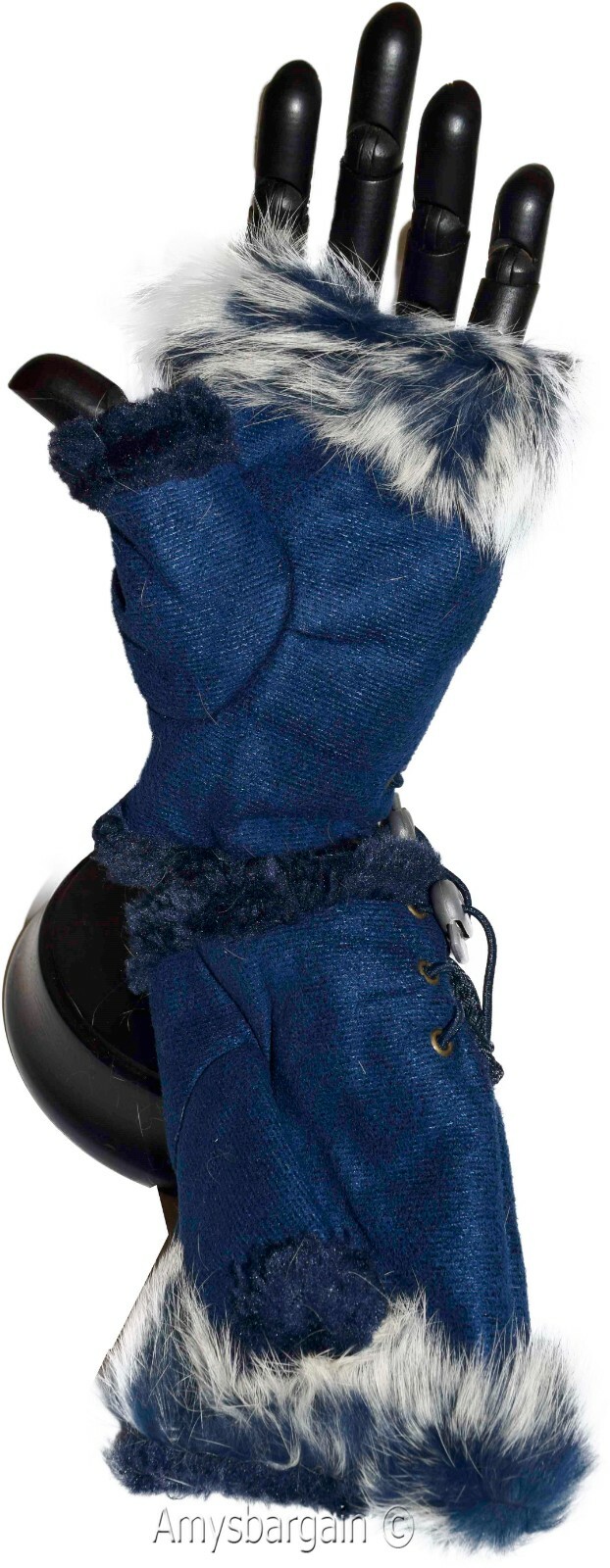 Finger-less Gloves, Winter Gloves Hand/Wrist Warmer Fur trim One-Size Gloves BN - Image 20