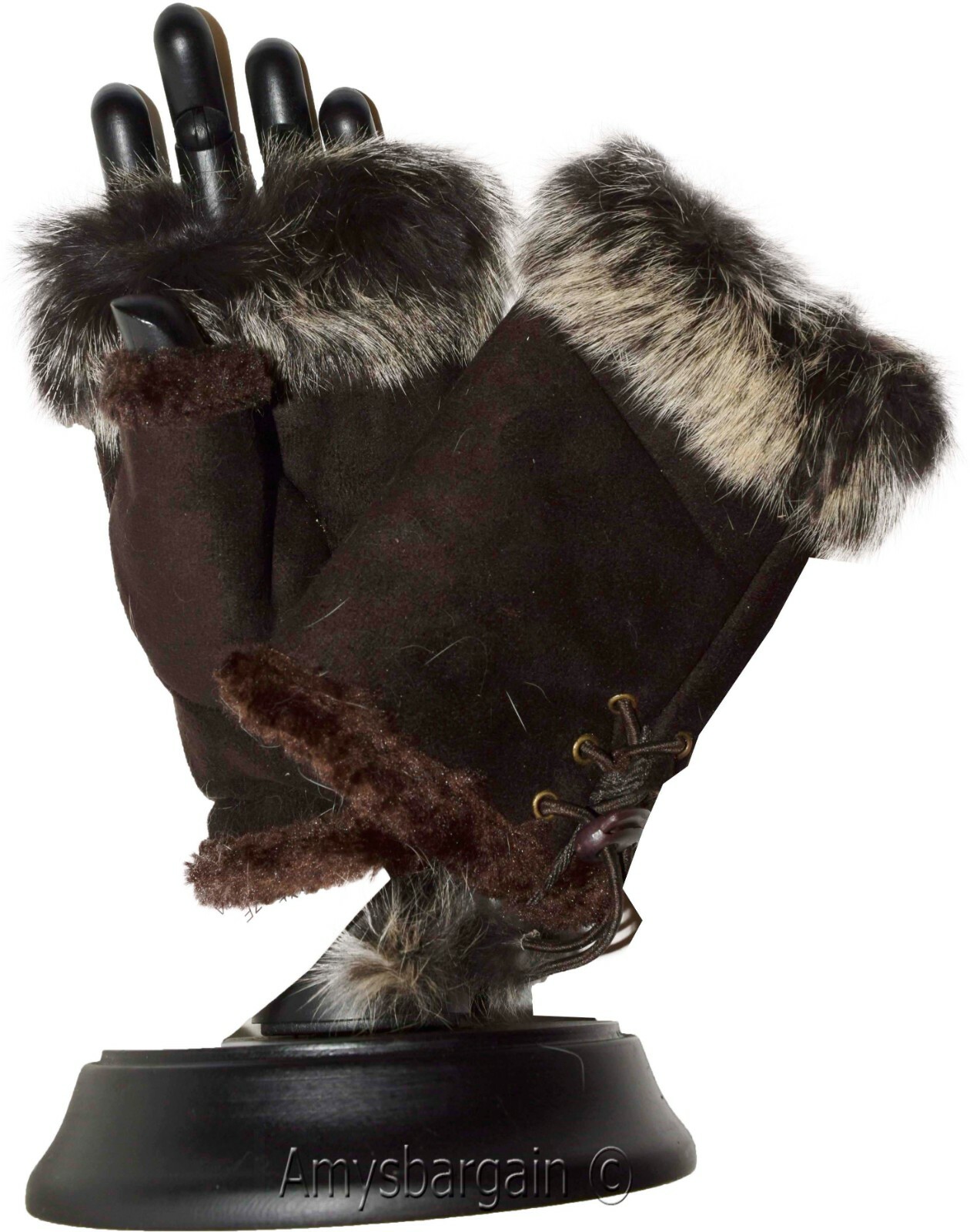 Finger-less Gloves, Winter Gloves Hand/Wrist Warmer Fur trim One-Size Gloves BN - Image 15