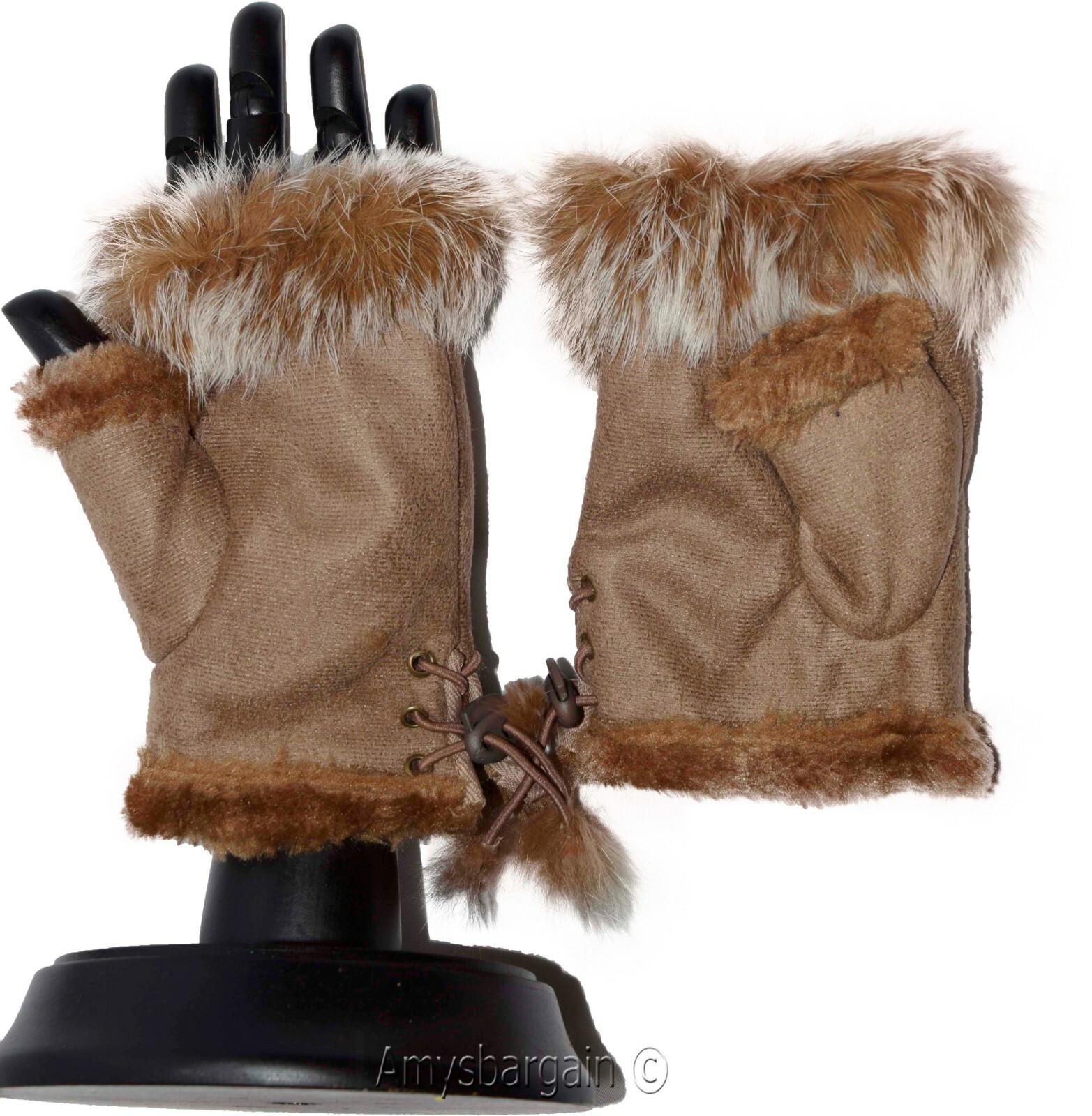 Finger-less Gloves, Winter Gloves Hand/Wrist Warmer Fur trim One-Size Gloves BN - Image 16