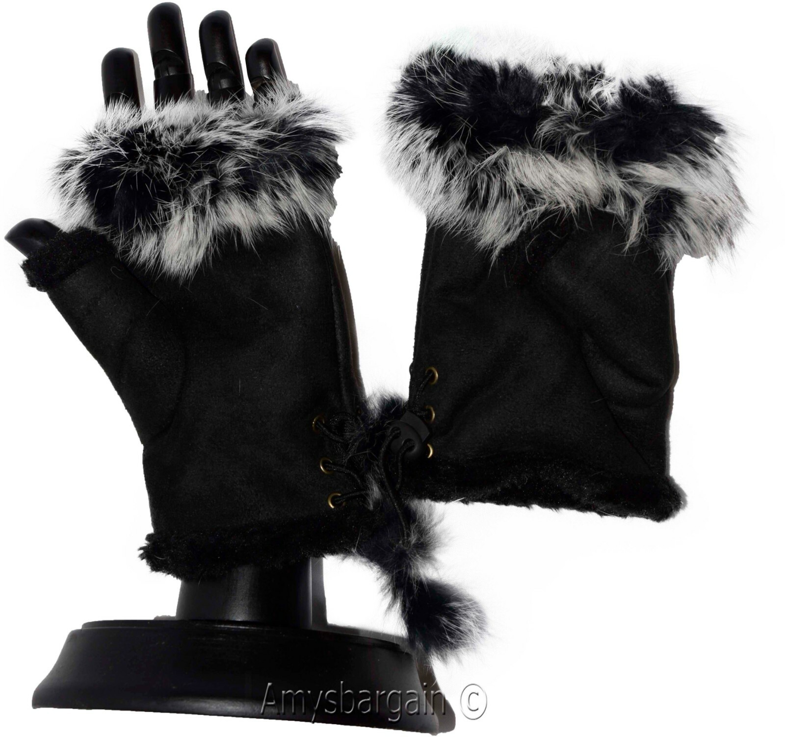 Finger-less Gloves, Winter Gloves Hand/Wrist Warmer Fur trim One-Size Gloves BN - Image 14