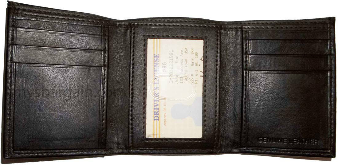 Man’s wallet Trifold Leather transparent window 2 bill spaces 6 cards br new - Image 15