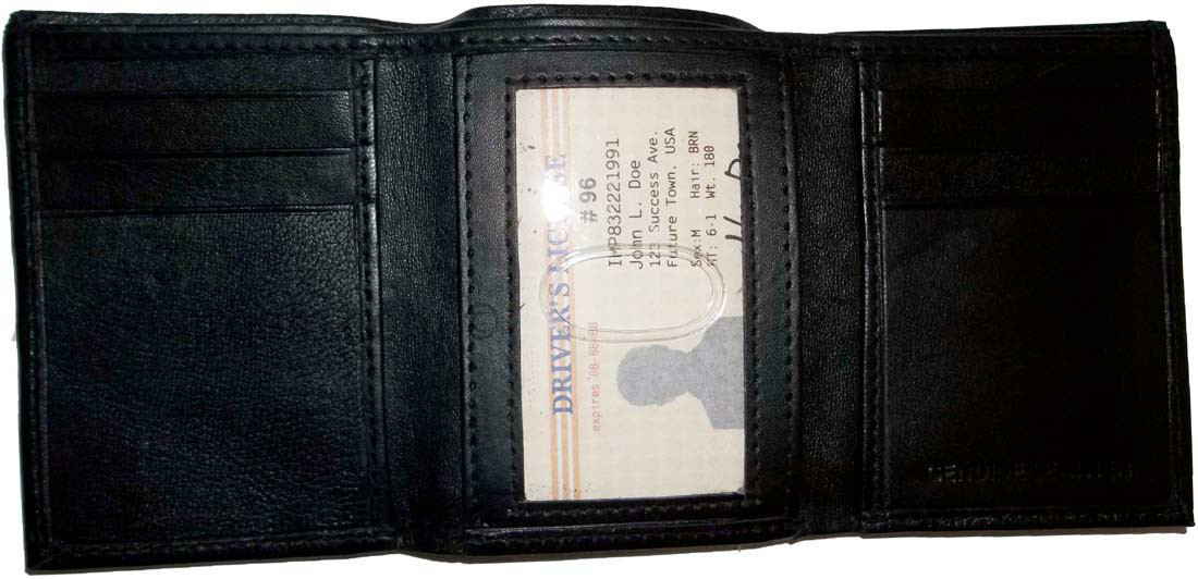 Man’s wallet Trifold Leather transparent window 2 bill spaces 6 cards br new - Image 14
