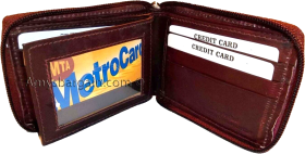 Zip around man's Leather wallet 9 credit card  flip side ID window br new wallet