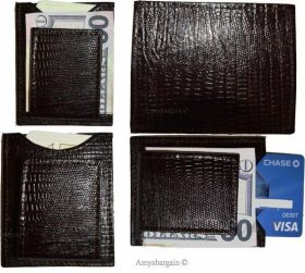 izard skin printed leather money clip credit card/bills holder all bills B New