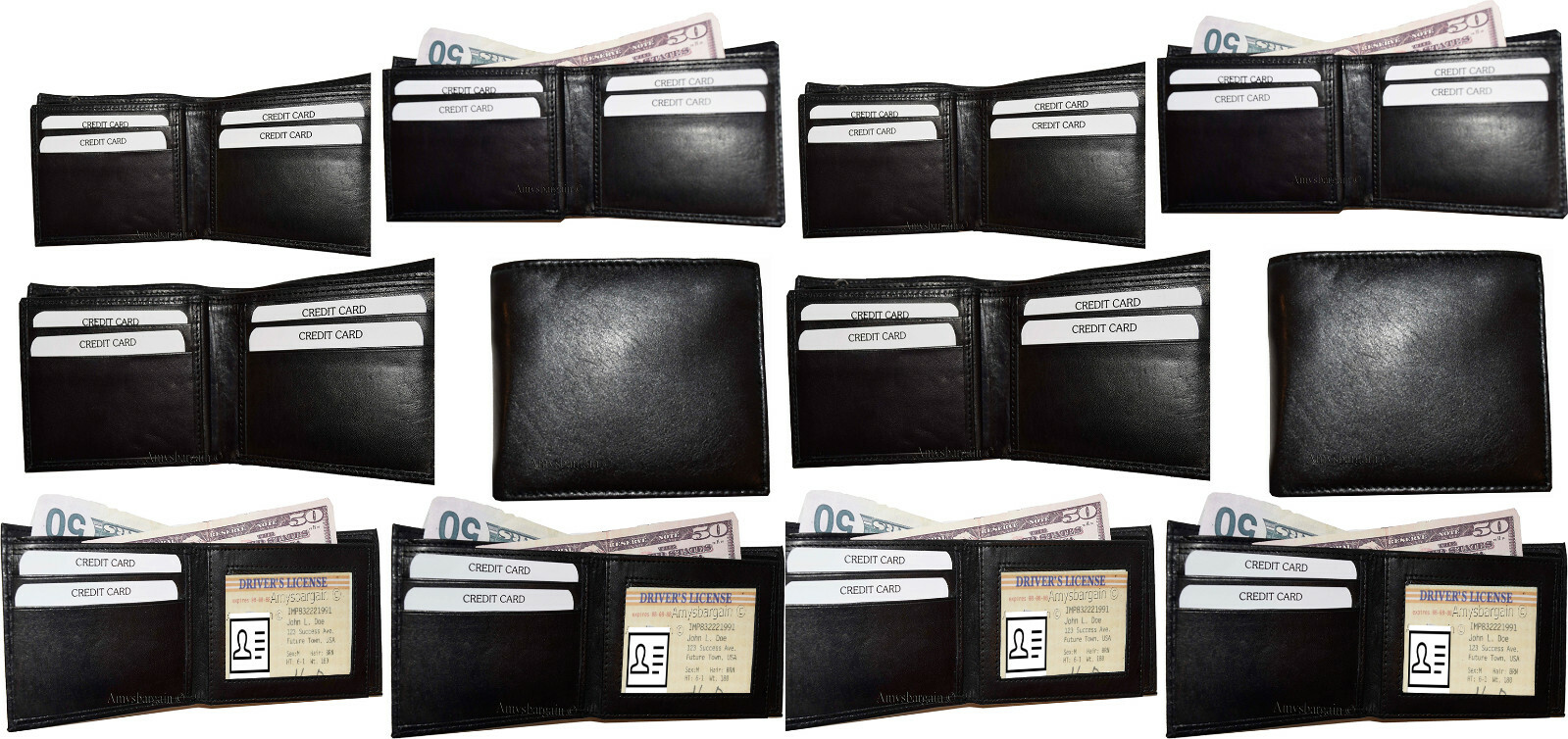 lot of 12 men's bifold leather wallet 3 billfold pockts id case change case new