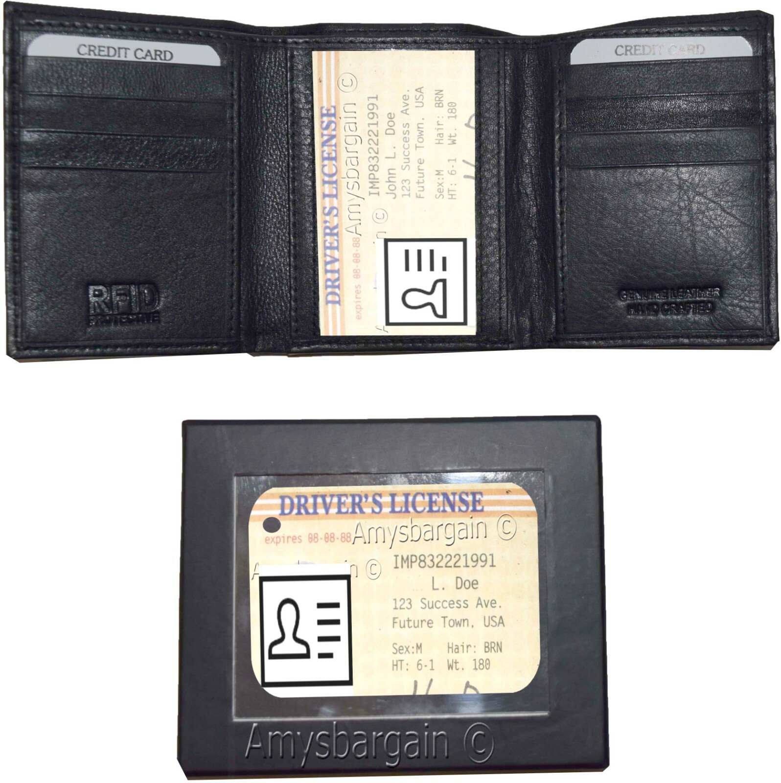 lot of 2 RFID men's wallet genuine leather trifold wallet 2 billfold new in box - Image 3