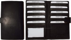 lot of 2 leather checkbook cover black credit card id wallet 19 cards brand new