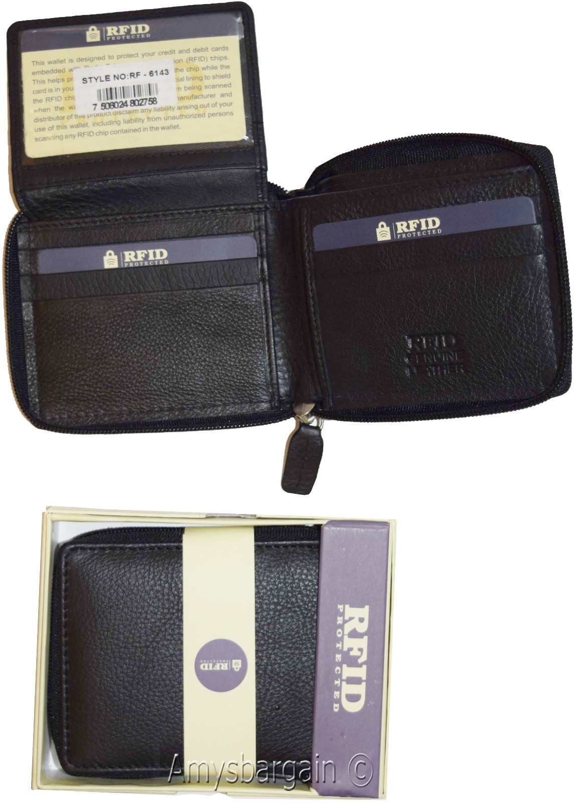 lot of 2 men's wallet RFID genuine leather bifold 2 billfold wallets new in box - Image 3