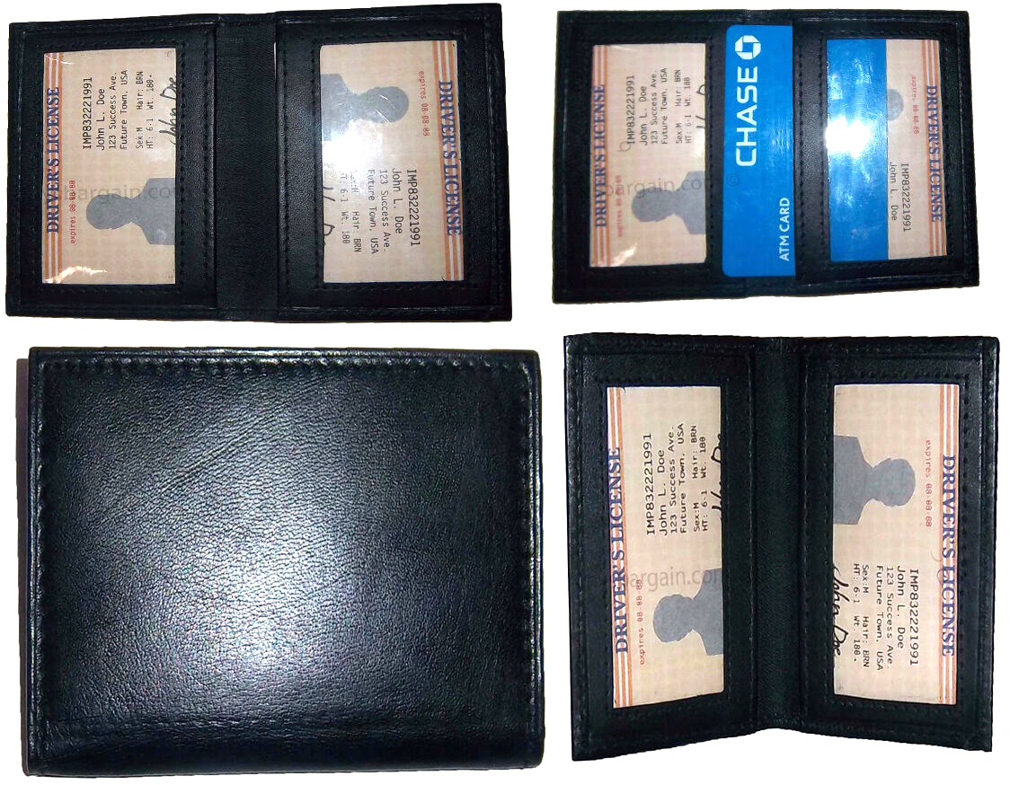 lot of 2 new slim leather credit card picture holder, 2 id windows new