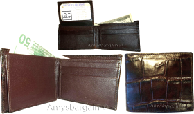lot of 3 crocodile skin printed leather man's bifold wallet id 2 bill slots new