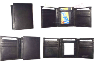 lot of 4 new men's trifold leather wallet 3 id centerpiece black 2 bill slots