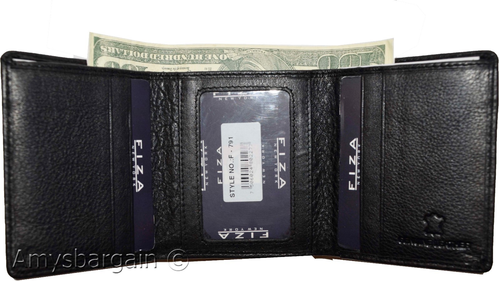 man's Trifold wallet FIZA NY leather 1 ID 6 card 2 bill slots brand new in Box - Image 3